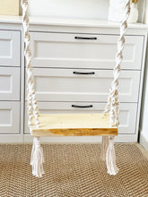 Load image into Gallery viewer, Luxury BOHO Macrame wooden Swing - 4 point Seat connection (with wooden Pearls) - BEBIMINE LLC