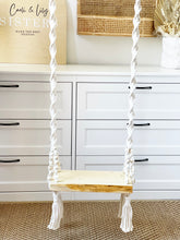 Load image into Gallery viewer, Luxury BOHO Macrame wooden Swing - 4 point Seat connection (with wooden Pearls) - BEBIMINE LLC