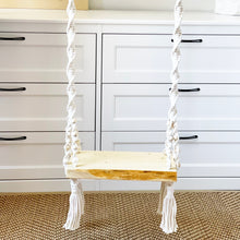 Load image into Gallery viewer, Luxury BOHO Macrame wooden Swing - 4 point Seat connection (with wooden Pearls) - BEBIMINE LLC
