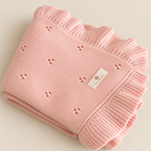 Load image into Gallery viewer, Personalized Pointelle Ruffle Baby Blanket
