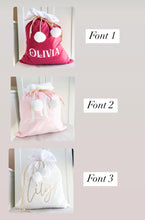 Load image into Gallery viewer, Luxury Velvet Santa Sack with Pom Moms , many colors available- Personalized
