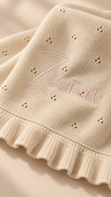 Load image into Gallery viewer, Personalized Pointelle Ruffle Baby Blanket
