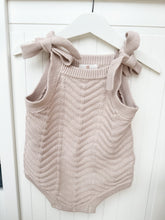 Load image into Gallery viewer, Structured Knitted Romper Beige with Shoulder Straps and Embroidery - BEBIMINE LLC
