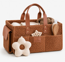 Load image into Gallery viewer, Nappy Caddy Organiser - Beige with Brown straps
