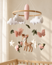 Load image into Gallery viewer, Handmade Woodland Baby Mobile – Deer, Butterflies &amp; Flowers

