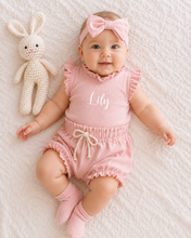 Load image into Gallery viewer, Beige  Short Sleeved 2 piece Ruffle Set
