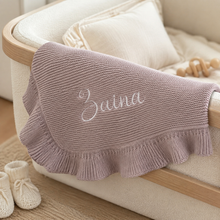 Load image into Gallery viewer, Sage Knitted Blanket with Ruffles - Pick your Color
