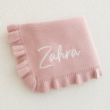 Load image into Gallery viewer, Dusty Pink Knitted Blanket with Ruffles - Pick your Color
