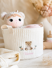 Load image into Gallery viewer, Teddy Embroidery Storage Basket - Personalised with Name - BEBIMINE LLC
