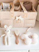 Load image into Gallery viewer, Diaper Caddy Accessories Value Set of 3 - Personalized Brush , Crochet Bunny , Flower Dummy Pendant - BEBIMINE LLC
