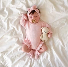 Load image into Gallery viewer, Knitted long sleeved Baby romper with Ruffle details- 2 colors available
