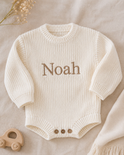Load image into Gallery viewer, Pink Classic Knitted Romper Longsleeved with Name Embroidery
