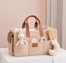 Load image into Gallery viewer, Nappy Caddy Organiser - Beige with Brown straps
