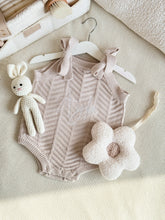 Load image into Gallery viewer, *Pre order* Structured Knitted Romper in Beige with Shoulder Straps - BEBIMINE LLC
