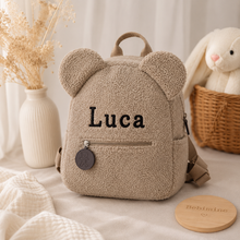 Load image into Gallery viewer, Taupe Teddy Kids BackPack With Name

