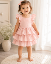 Load image into Gallery viewer, Layered Ruffle Dress, Criss Cross Back with Bow- white
