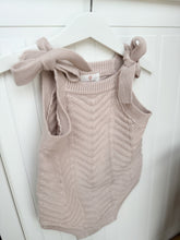 Load image into Gallery viewer, Structured Knitted Romper Beige with Shoulder Straps and Embroidery - BEBIMINE LLC
