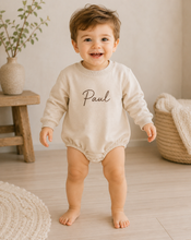 Load image into Gallery viewer, Bubble Romper, Baby Onesie , Oversized Jumpsuit with Name -off white
