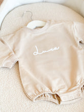 Load image into Gallery viewer, Bubble Romper, Baby Onesie , Oversized Jumpsuit with Name - Light Beige
