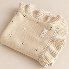 Load image into Gallery viewer, Personalized Pointelle Ruffle Baby Blanket

