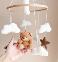 Load image into Gallery viewer, Baby hanging, dangling crib mobile , Bed Bell - Teddy, Moon, Clouds and Stars - BEBIMINE LLC
