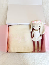 Load image into Gallery viewer, 2 pcs Gift Box with Personalised Blanket and handmade Crochet Bunny Girl- Pink Edition
