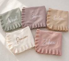 Load image into Gallery viewer, Ruffle Knit Baby Blanket with Optional Name Embroidery
