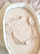 Load image into Gallery viewer, Bubble Romper, Baby Onesie , Oversized Jumpsuit with Name - Light Beige
