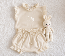 Load image into Gallery viewer, Beige  Short Sleeved 2 piece Ruffle Set
