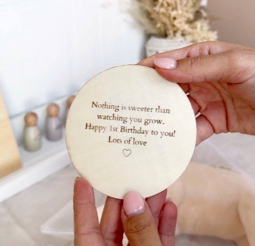 Wooden Disc with YOUR message engraved - BEBIMINE LLC