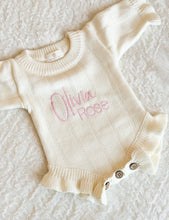 Load image into Gallery viewer, Knitted long sleeved Baby romper with Ruffle details- 2 colors available
