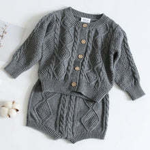 Load image into Gallery viewer, Toddler Girls Boys Suit Autumn Winter Children Clothing Boys Girls Baby Knit Sweater Cardigan + Shorts Suit Baby Clothes Suit
