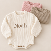 Load image into Gallery viewer, Classic Knit Long Sleeved Romper - Optional Name
