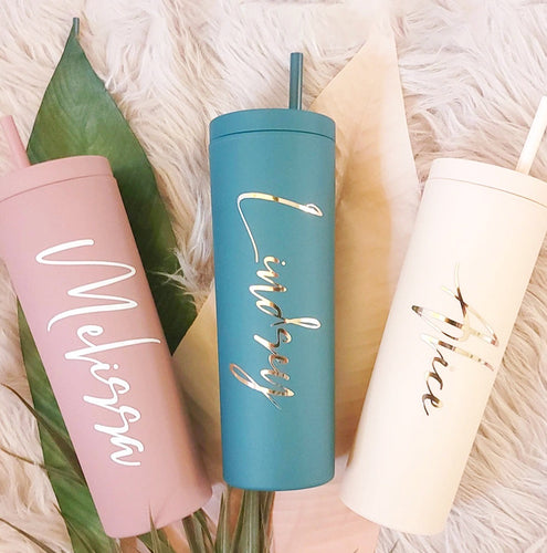 Personalized Slim Skinny Tumblers, Water Bottle with Name - Pick your Color - BEBIMINE LLC