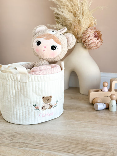 Teddy Embroidery Storage Basket - Personalised with Name - BEBIMINE LLC