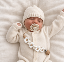 Load image into Gallery viewer, Daisy Silicone Pacifier Clip, White Flowers - BEBIMINE LLC
