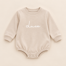 Load image into Gallery viewer, Personalised Oversized Bubble Baby Romper – Beige
