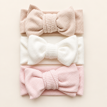 Load image into Gallery viewer, Waffle Bow Baby Headband – Single or Set of 3 - BEBIMINE LLC
