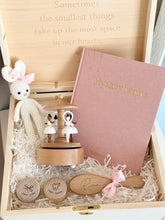 Load image into Gallery viewer, Close up of handmade crochet bunny and ballerina musical carousel
