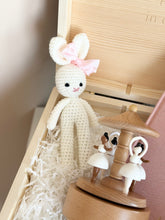 Load image into Gallery viewer, Open Her Story Begins premium wooden baby keepsake box with ballerina carousel, personalised journal, bunny and brush

