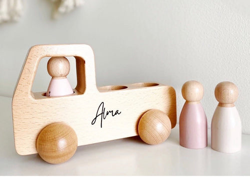 Imperfect Wooden Truck + Peg Dolls - BEBIMINE LLC