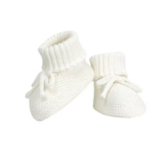 Load image into Gallery viewer, Personalized Knitted Baby Bundle Set – Ruffled white Romper+ Headband + Booties - BEBIMINE LLC
