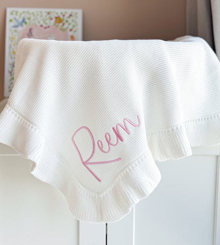 Knitted Blanket with Ruffles - Pick your Color - BEBIMINE LLC
