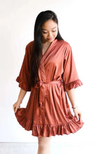 Load image into Gallery viewer, Personalized Bridesmaid Robes with a Ruffled Bridal Shower Dressing Gown Unique Wedding Day Robe For Bride Custom Ruffle Kimonos
