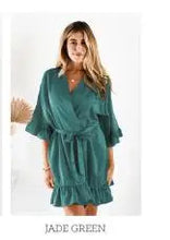 Load image into Gallery viewer, Personalized Bridesmaid Robes with a Ruffled Bridal Shower Dressing Gown Unique Wedding Day Robe For Bride Custom Ruffle Kimonos
