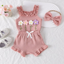 Load image into Gallery viewer, 3PCS  Flower Set with Romper, Pants and Headband
