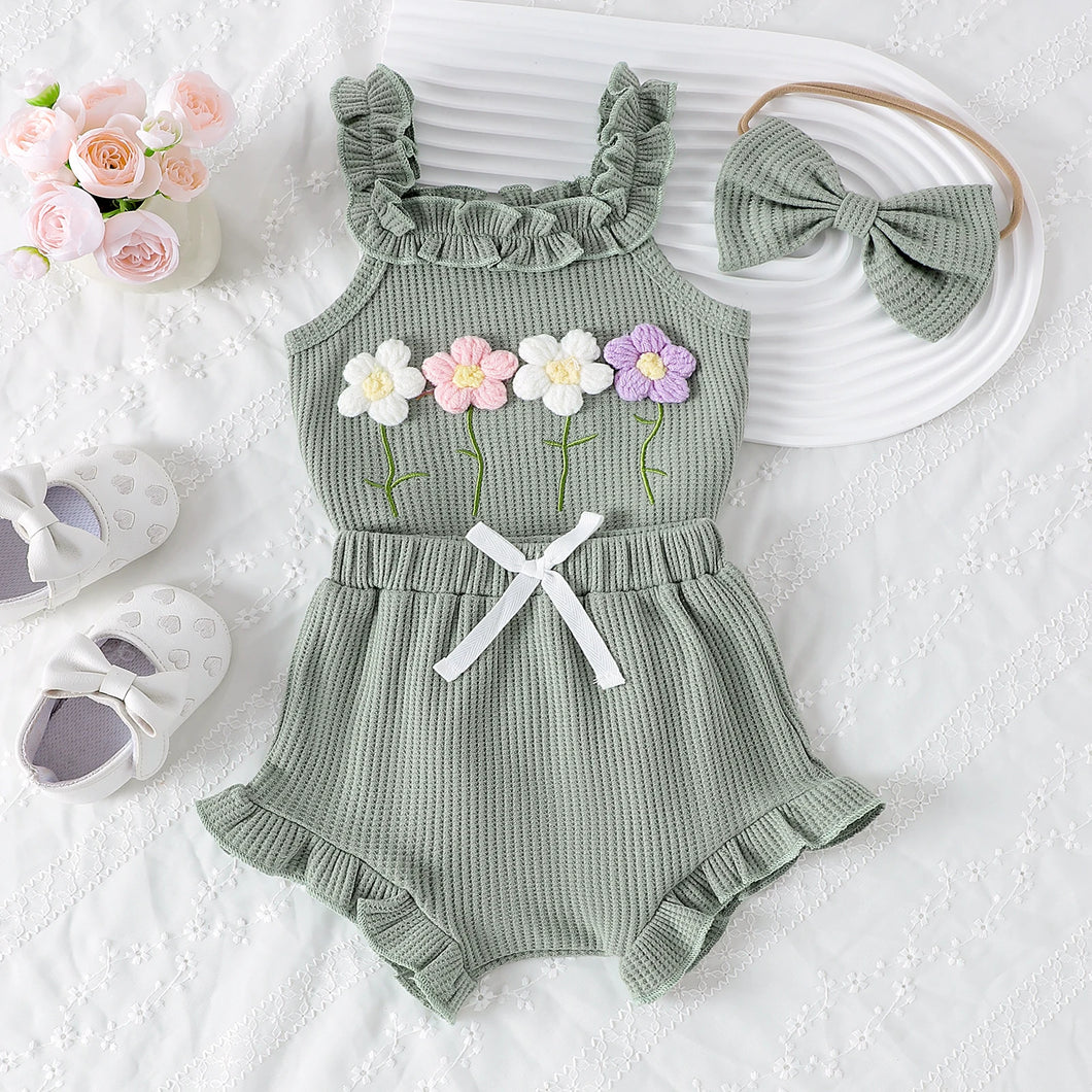 3PCS  Flower Set with Romper, Pants and Headband