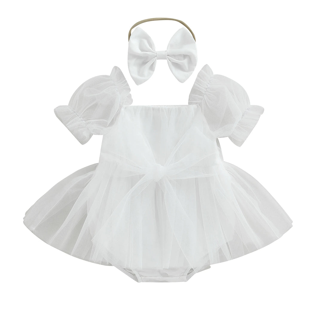 Baby Girl Princess Romper Tulle Dress +Headband - Pick your color