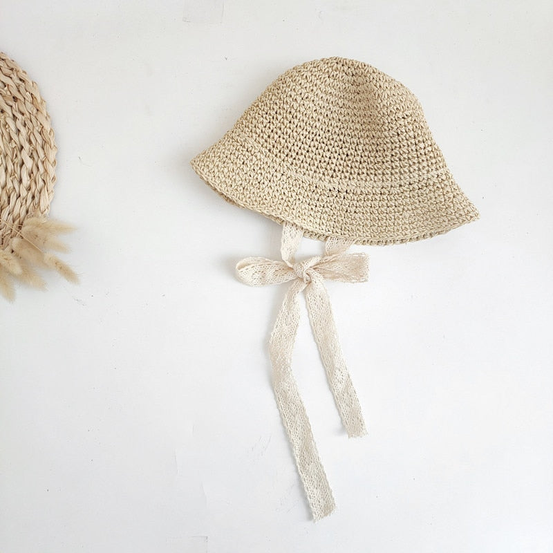 Baby Girl Beach/ Summer Crochet Straw Hat- Choose Your Color - BEBIMINE LLC