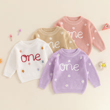 Load image into Gallery viewer, Baby Girl Sweater with Embroidery &quot;One&quot;- Pick your Color
